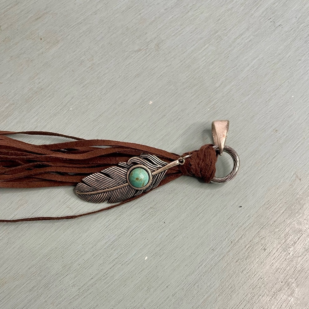 Turquoise Beaded Necklace with Feather Pendant - Picture 5 of 6